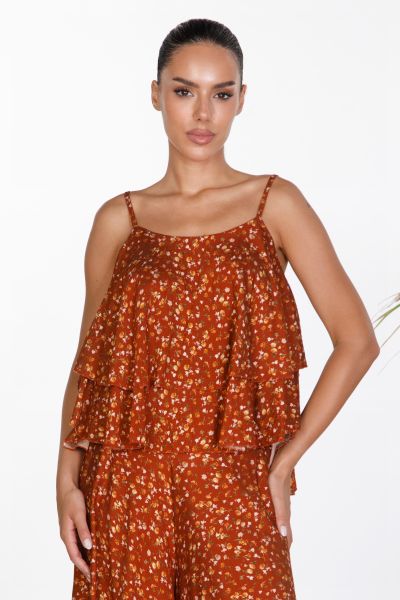Φλοράλ crop top με βολάν