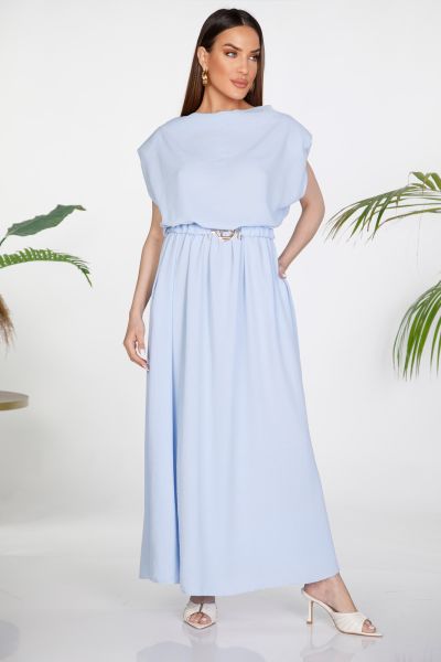 Maxi sleeveless dress with shoulder pads and belt
