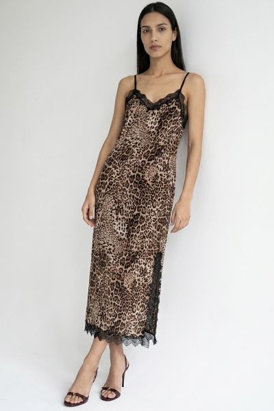 Μίντι φόρεμα slip dress με λεοπάρ μοτίβο και δαντέλα