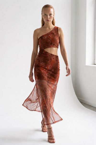 Μάξι φόρεμα mesh με έναν ώμο και cut-out στη μέση