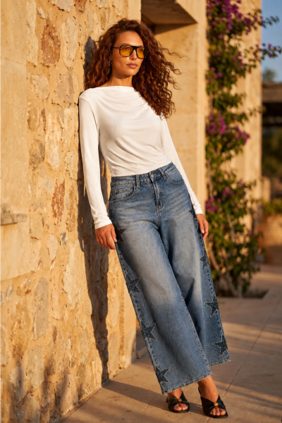 Wide leg τζιν με αστέρια