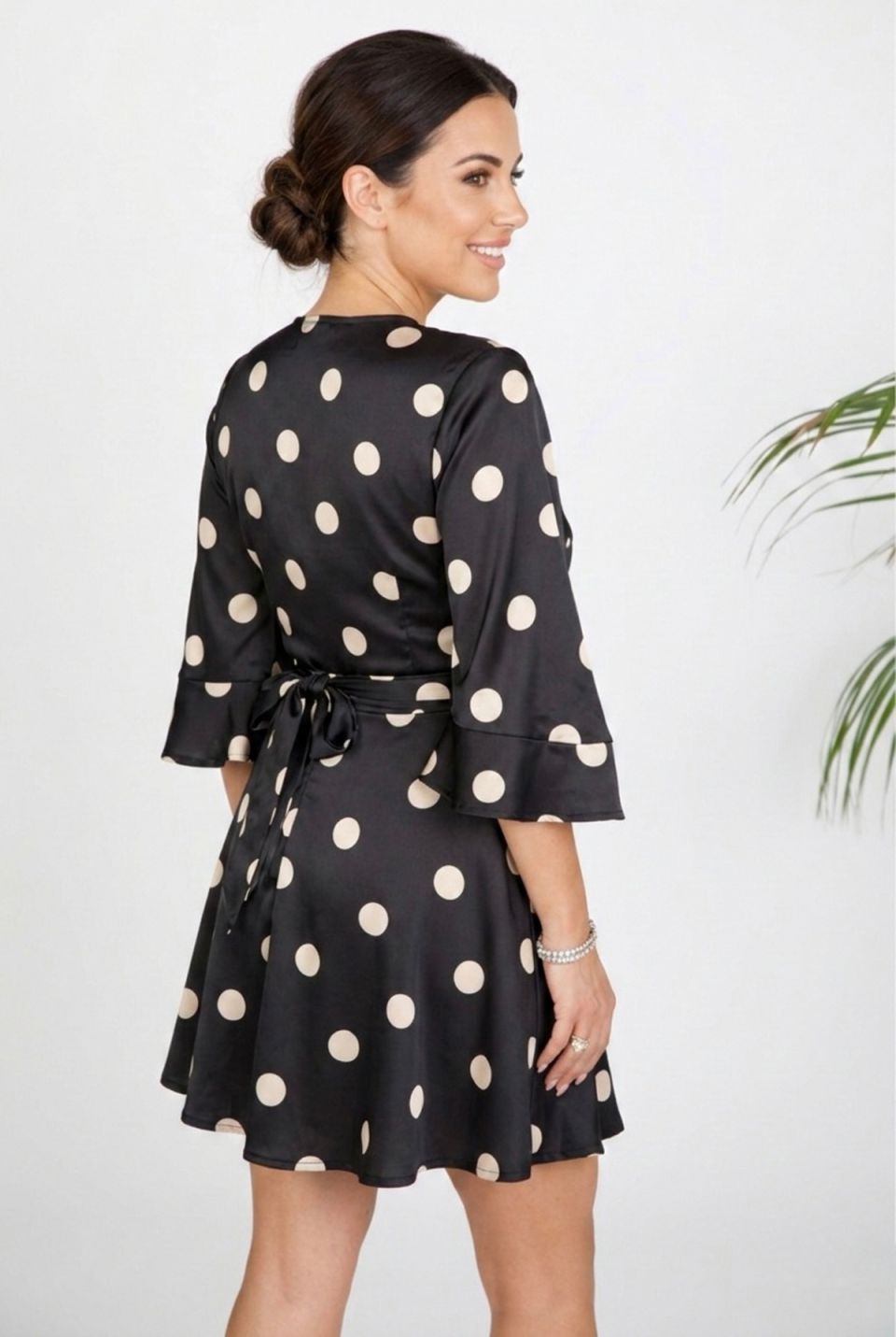 Satin polka dot wrap crop top