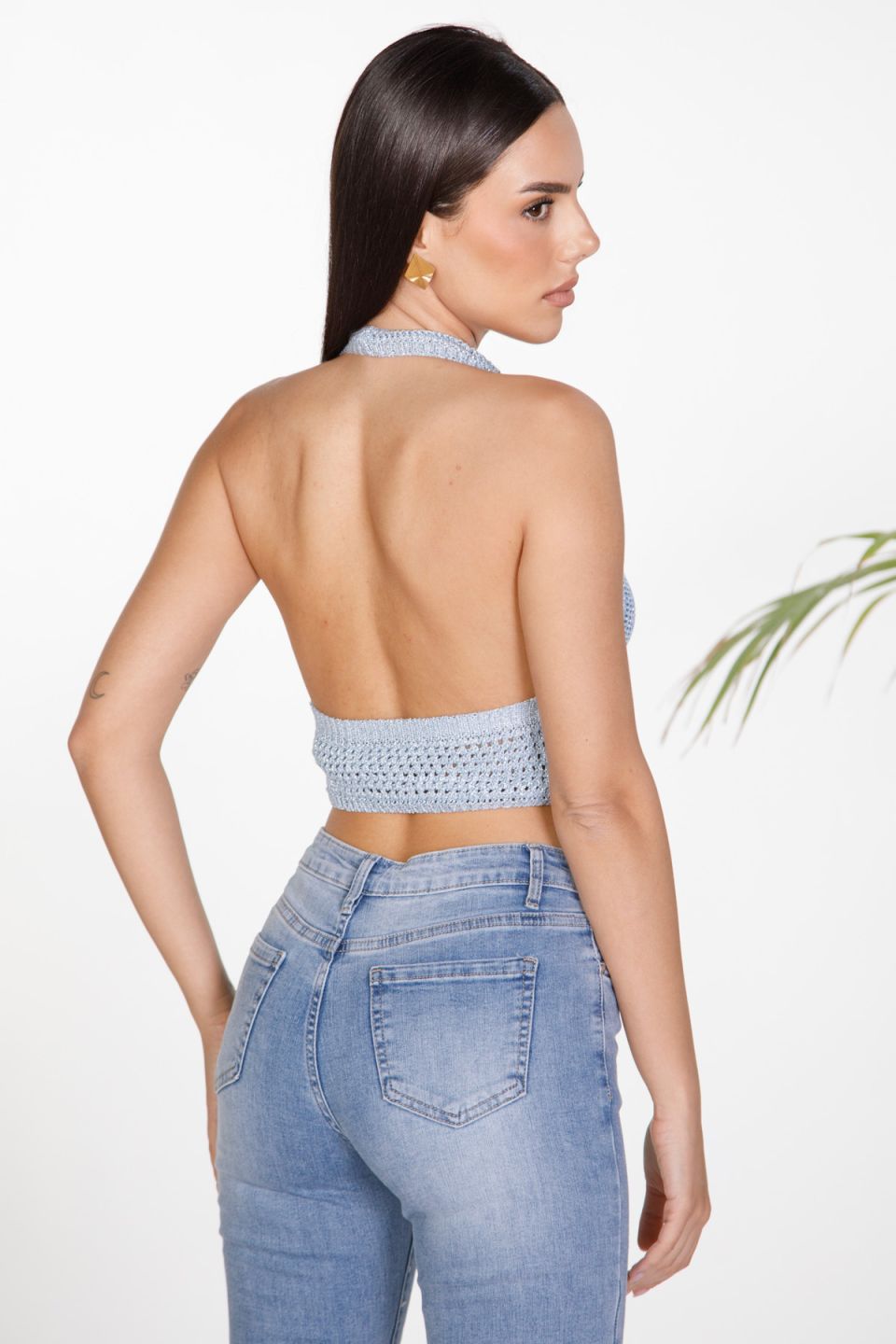 Backless lurex crop top