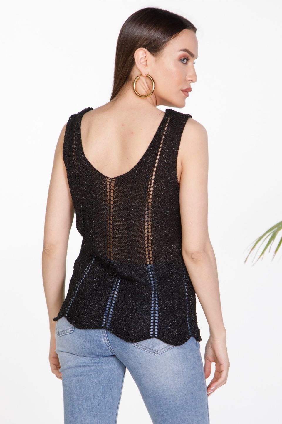 Sleeveless knit beachwear top with lurex