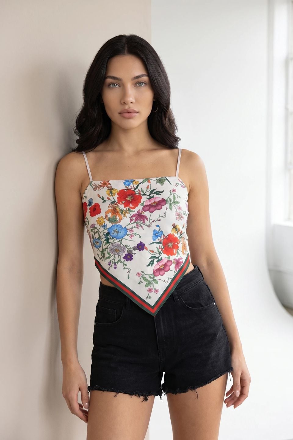Crop top φλοράλ με δέσιμο στην πλάτη