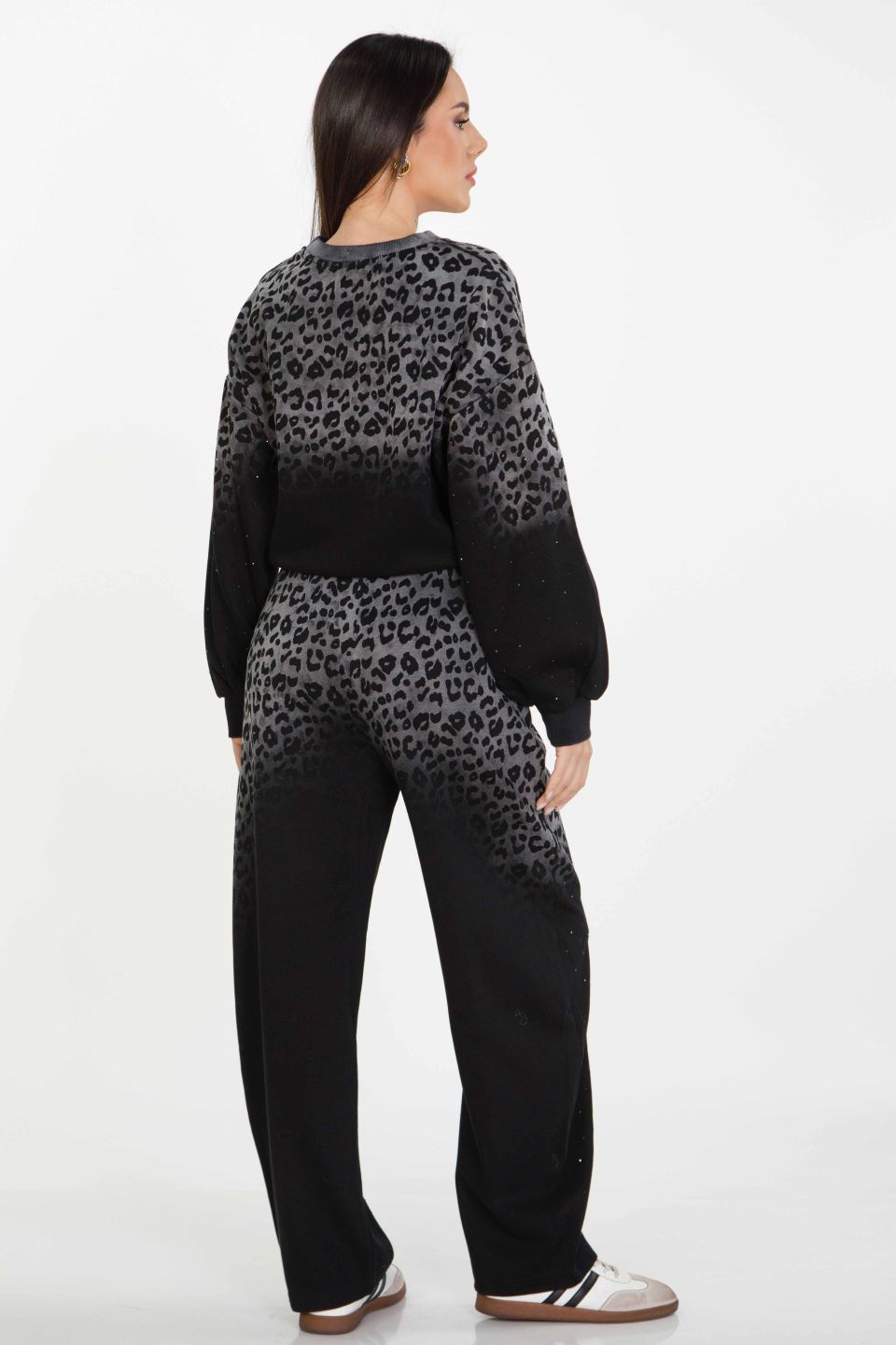 Leopard co-ord with rhinestones, cropped blouse and pants
