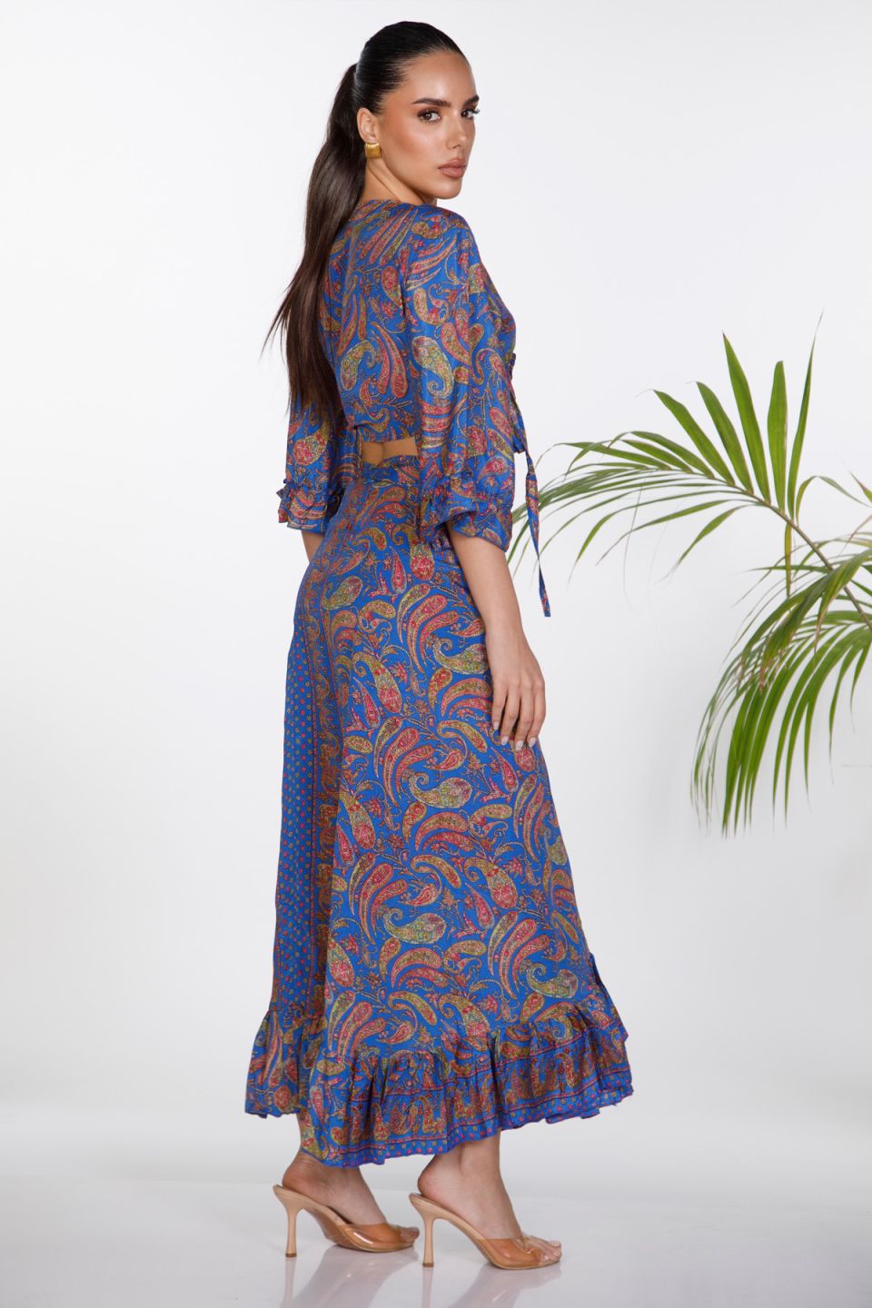 Boho crop top, ruffled skirt co-ord