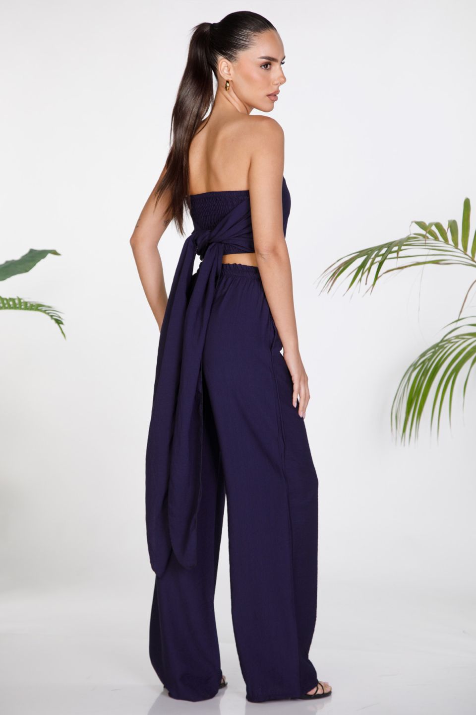 Strapless top and wide-leg trousers set