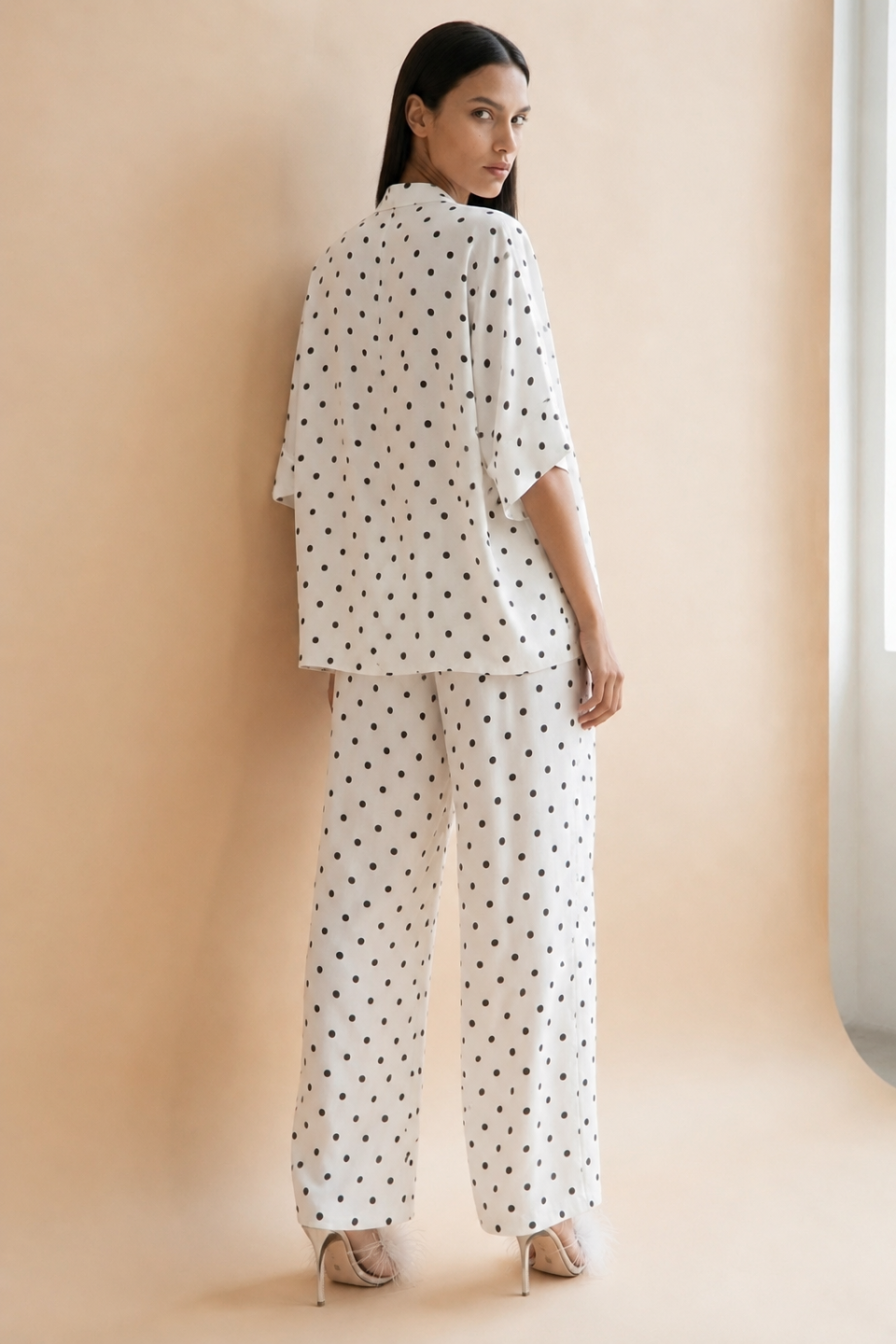 Polka dot kimono and trousers set