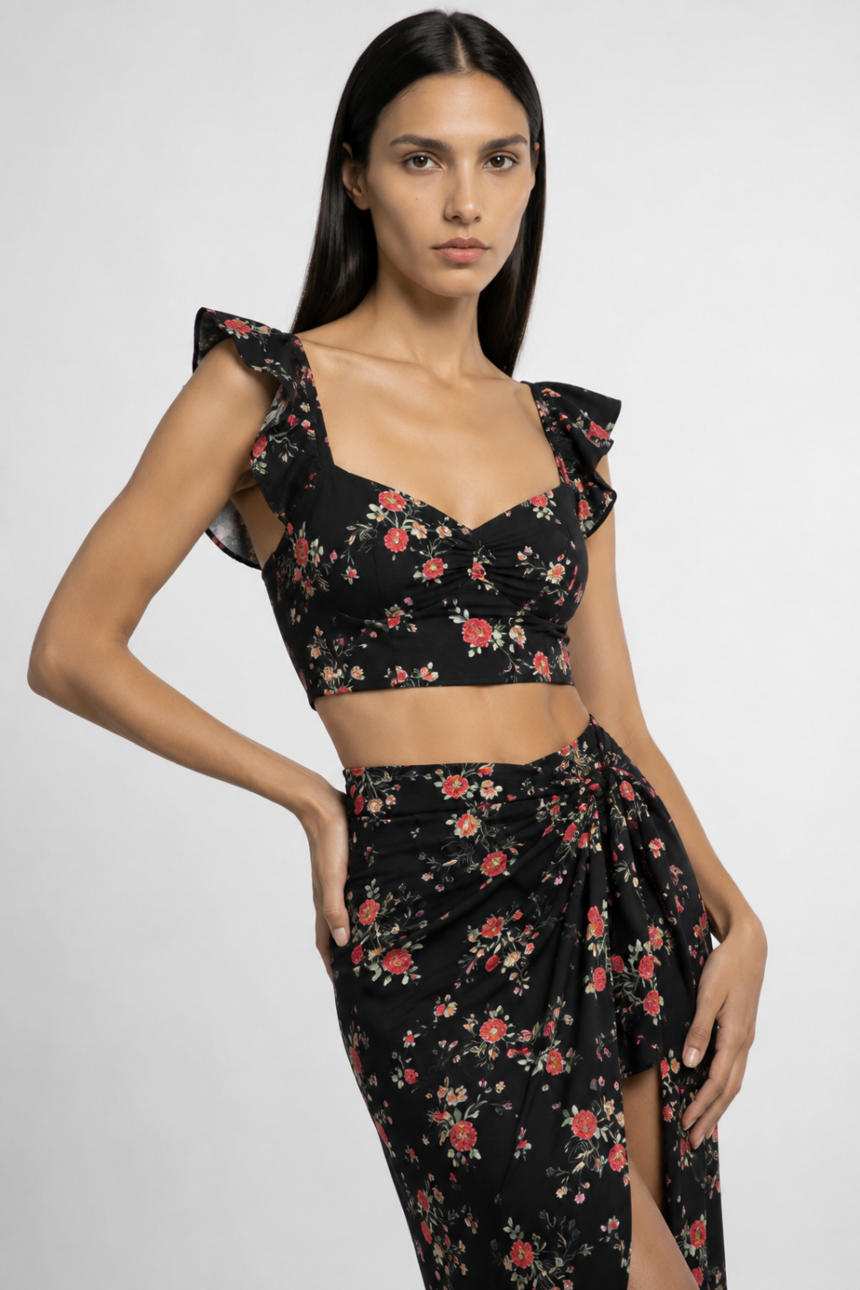 Floral μάξι σετ φούστα με crop top