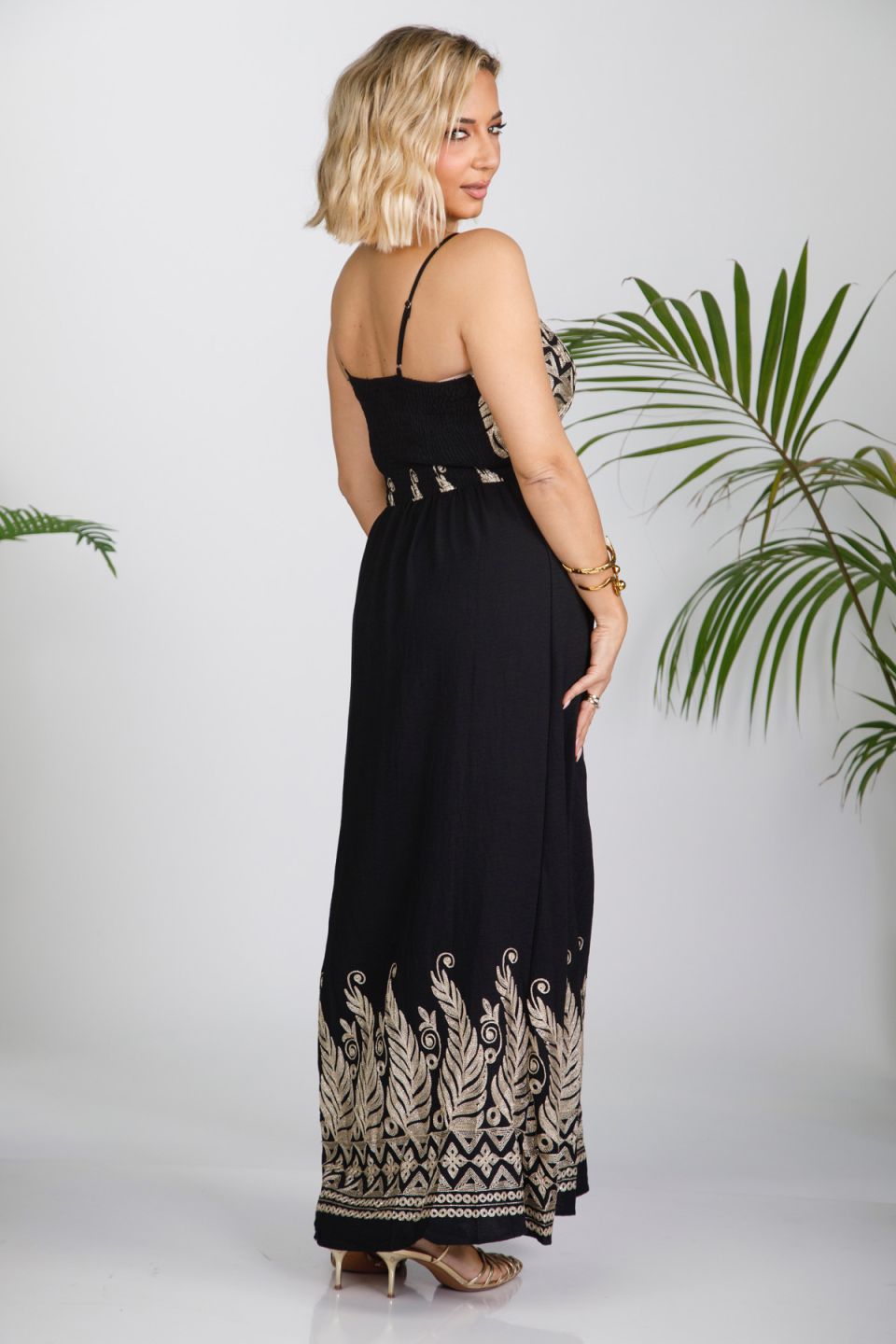 Maxi boho φόρεμα με χρυσά κεντήματα