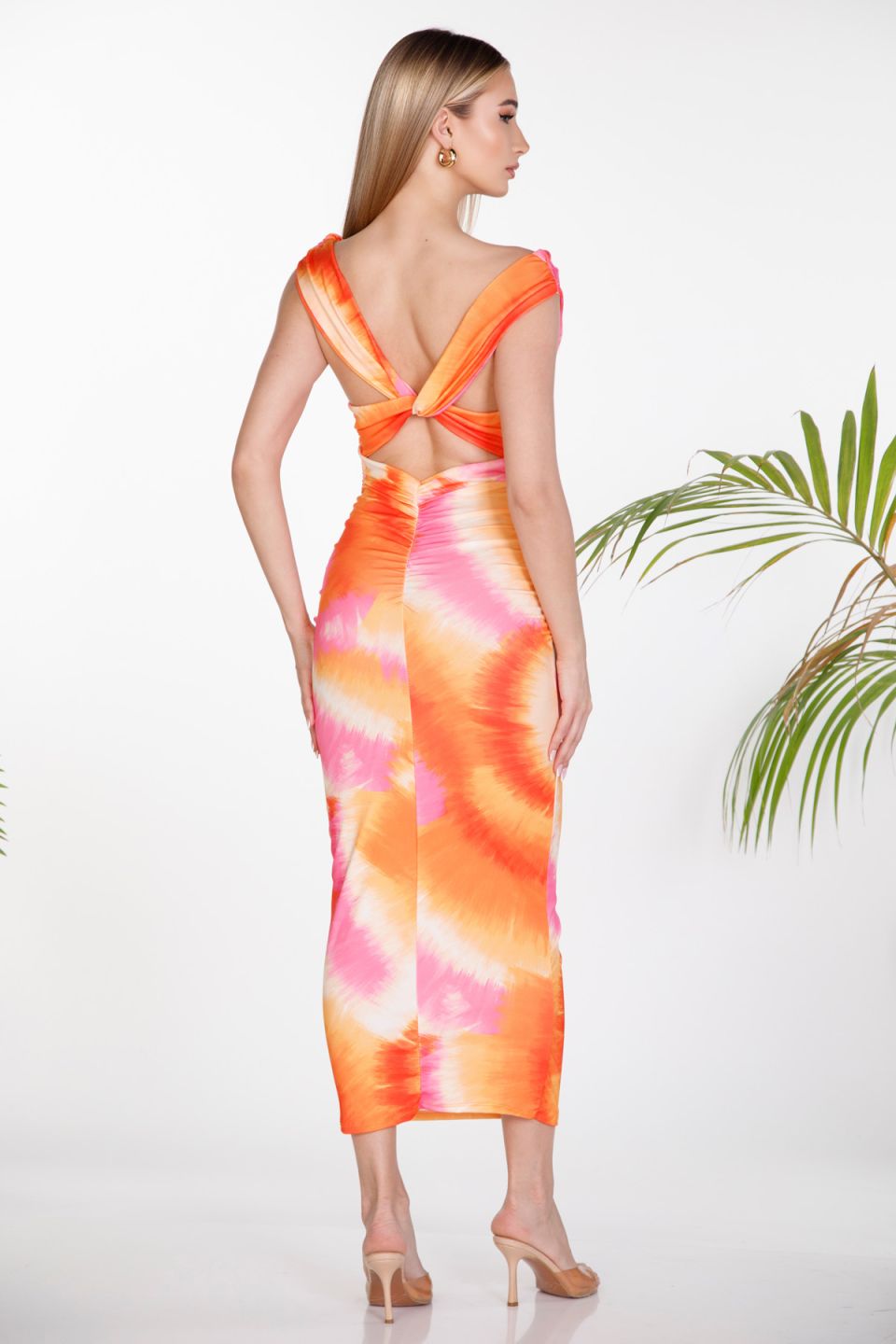 Maxi dress with cowl neck and back cutout