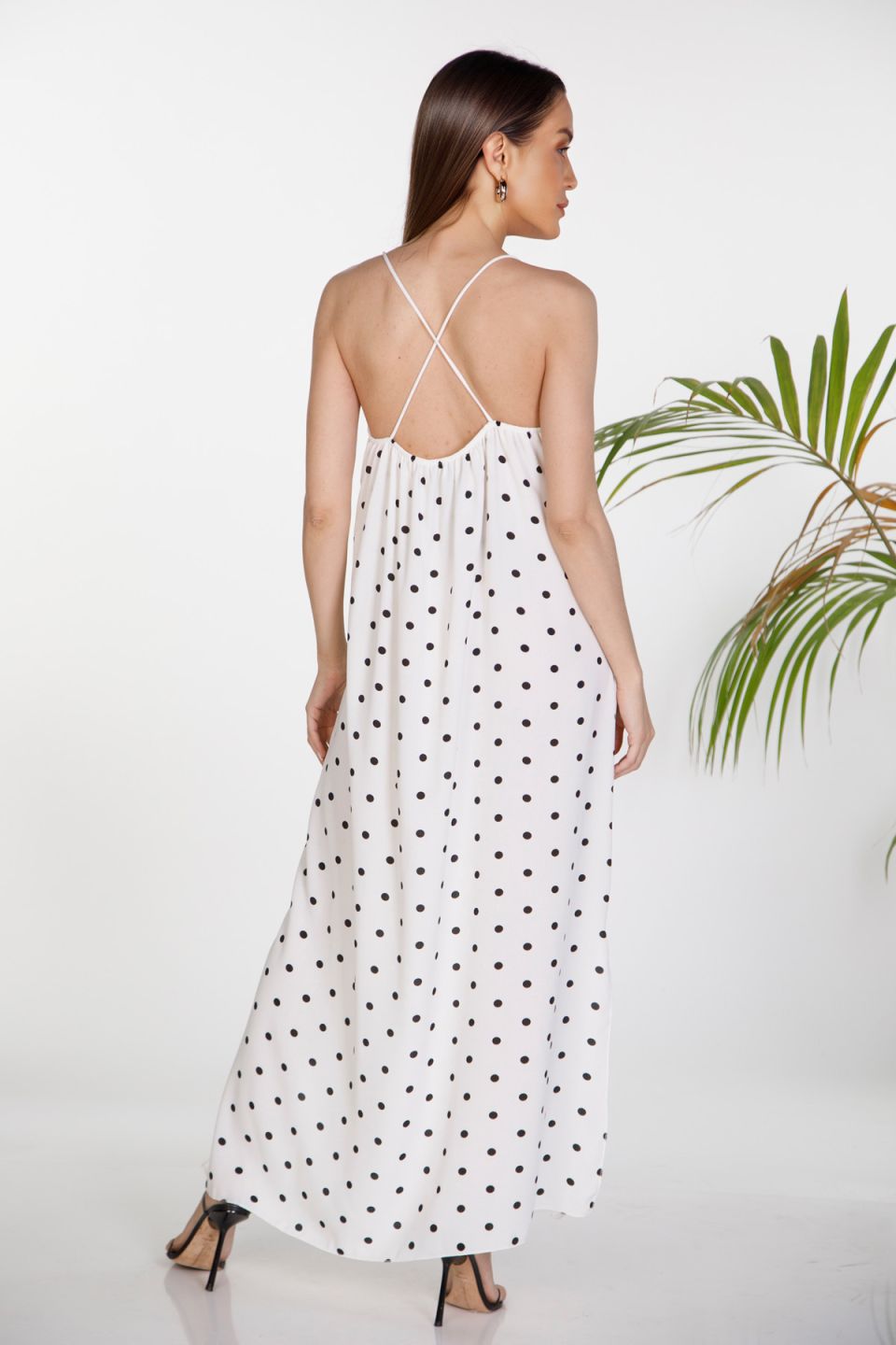 Maxi polka dot dress with thin straps