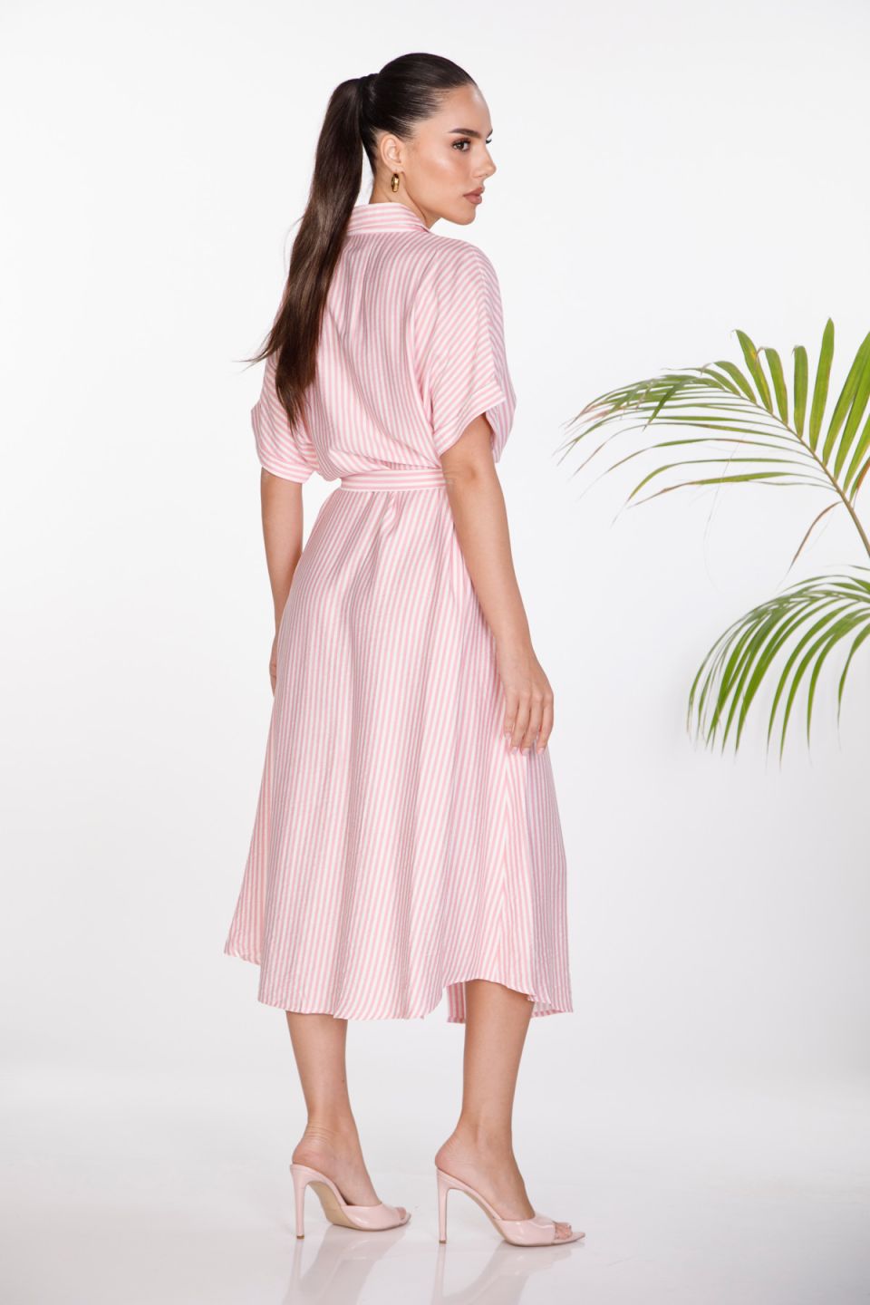 Striped maxi chemise dress with belt