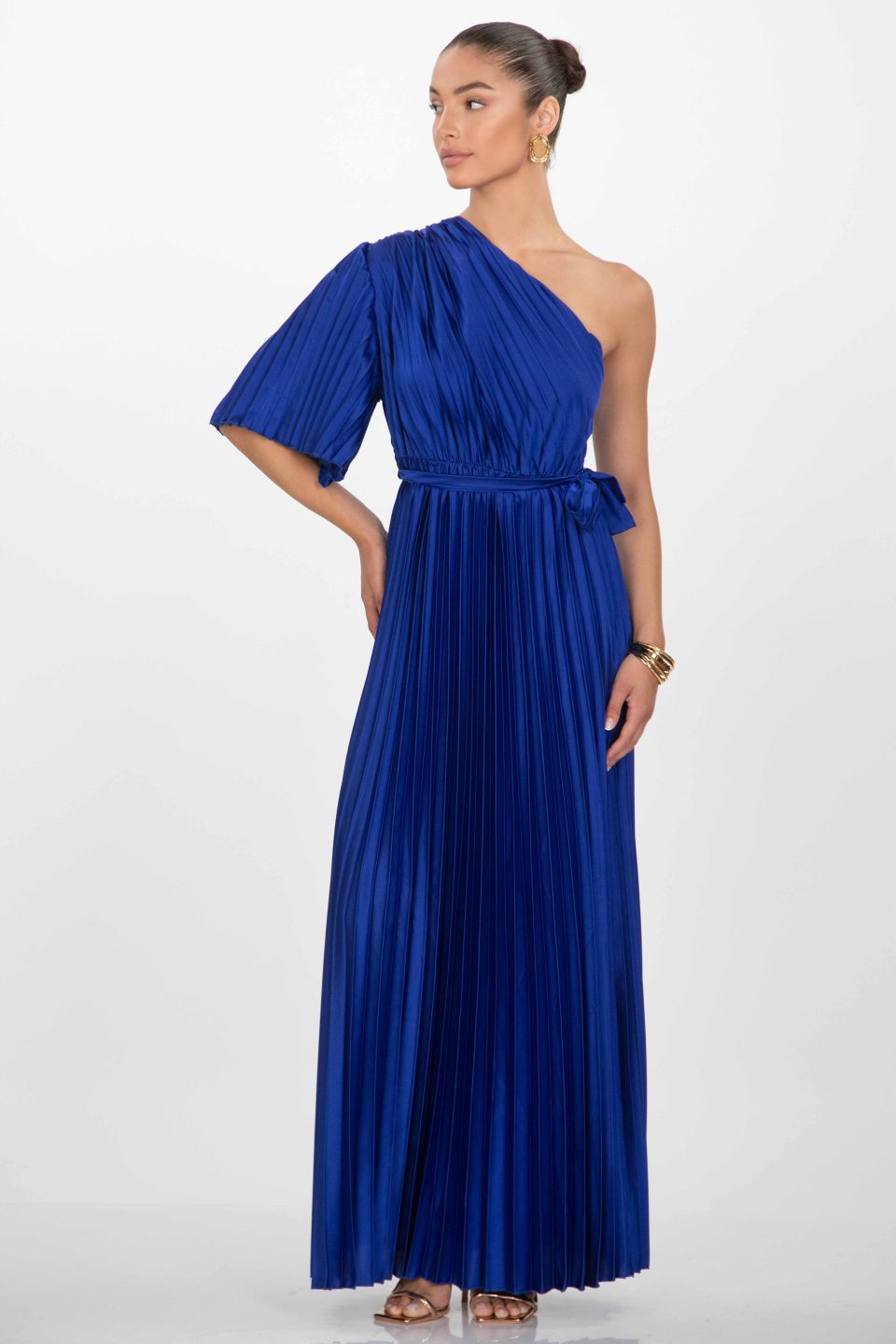 One shoulder pleated maxi dress