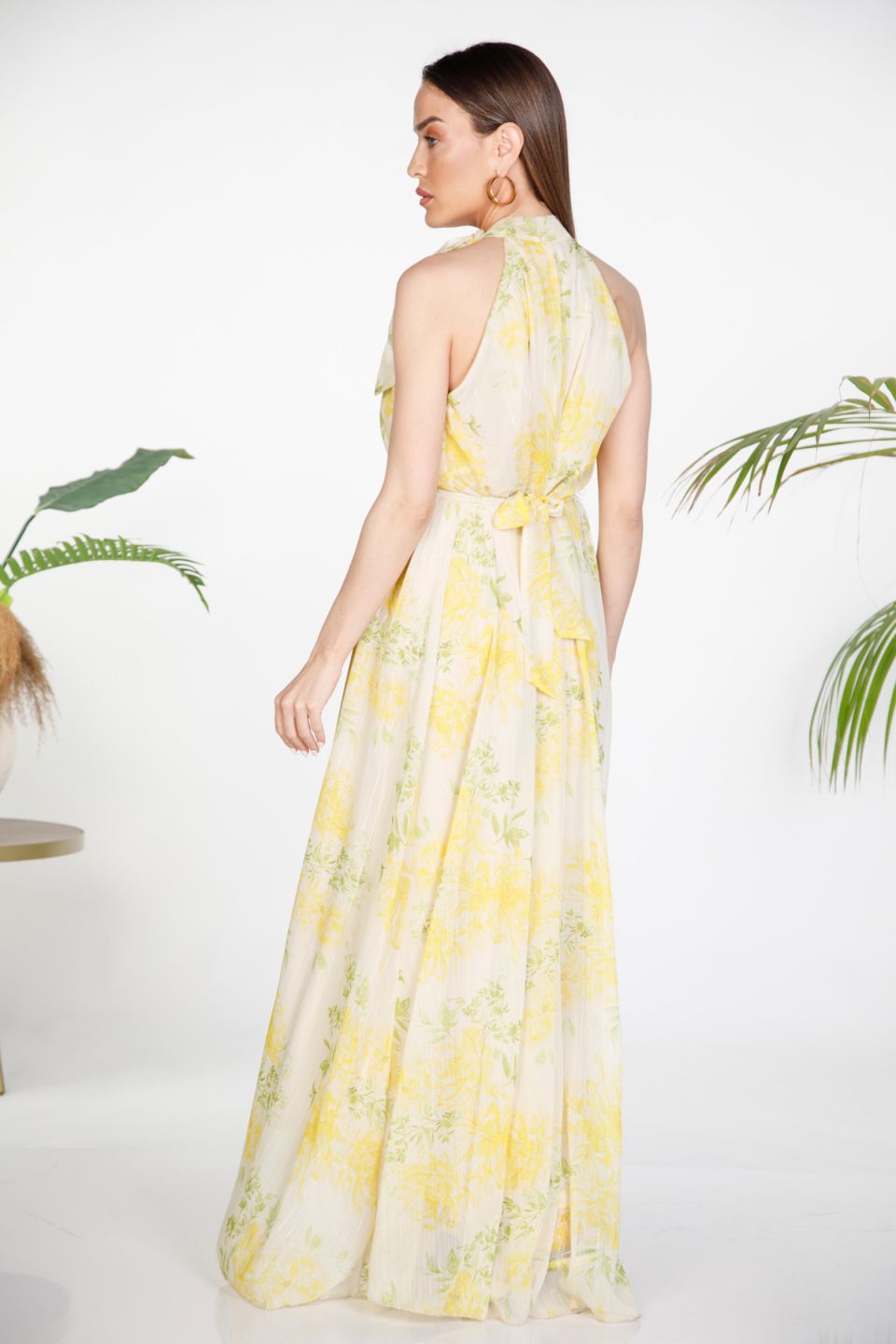 Floral halter maxi dress with lurex details