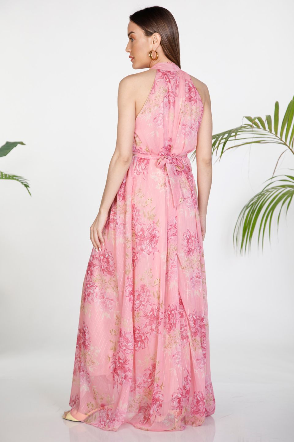 Floral halter maxi dress with lurex details
