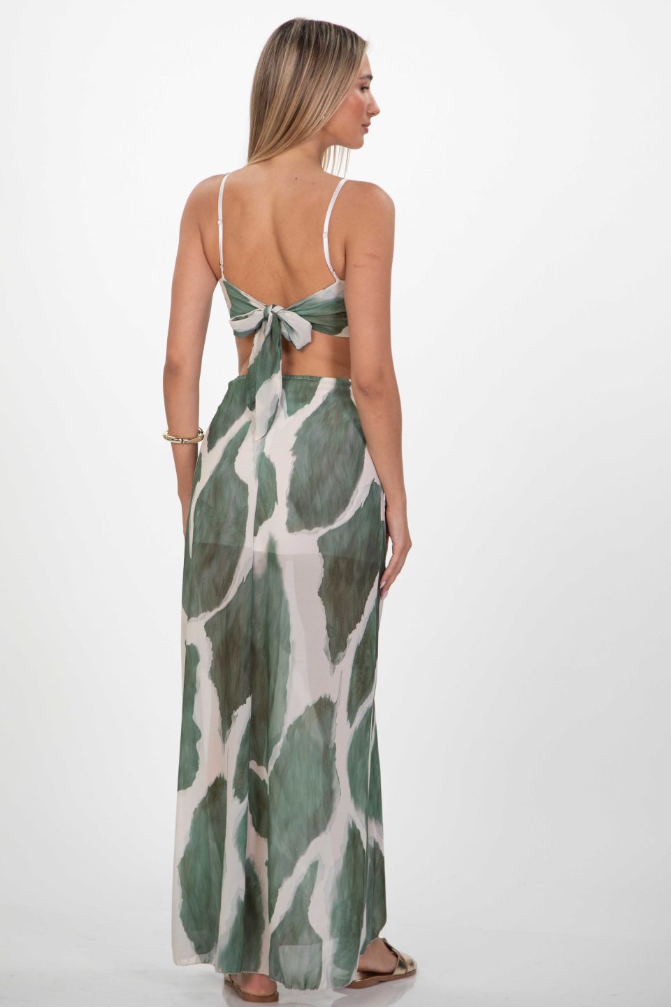Maxi dress with cut-outs and abstract print