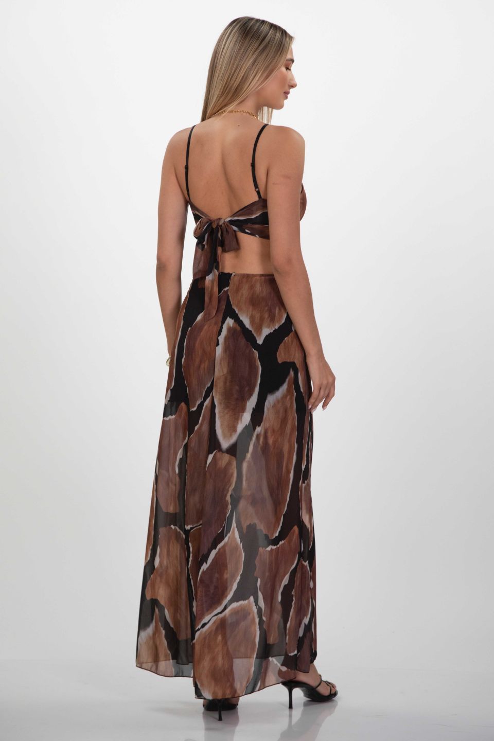 Maxi dress with cut-outs and abstract print