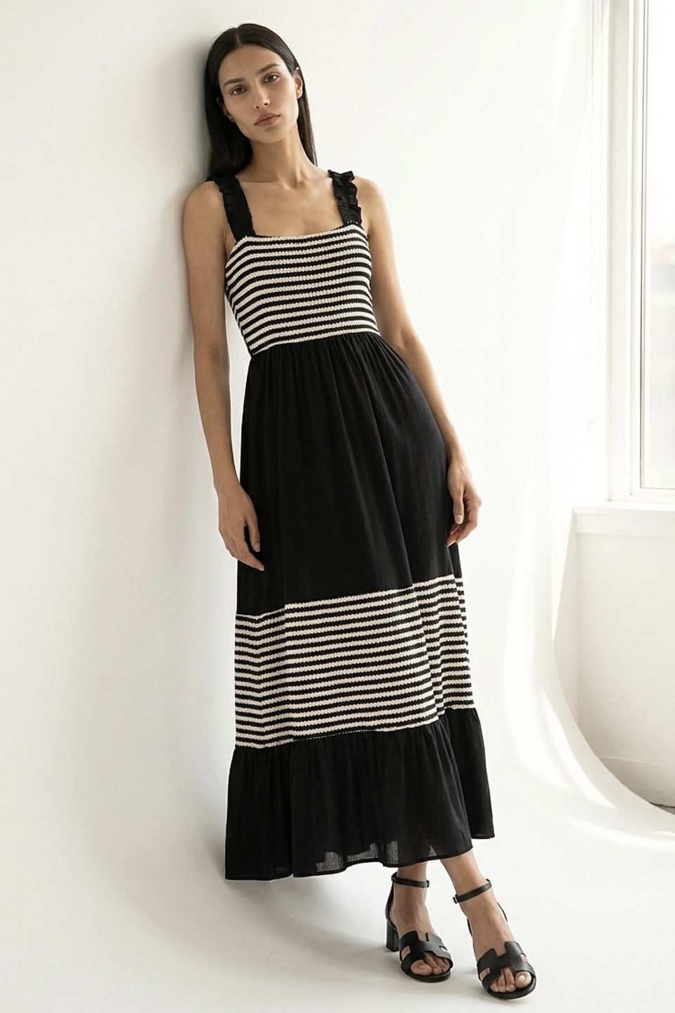 Striped detailed maxi dress with ruching