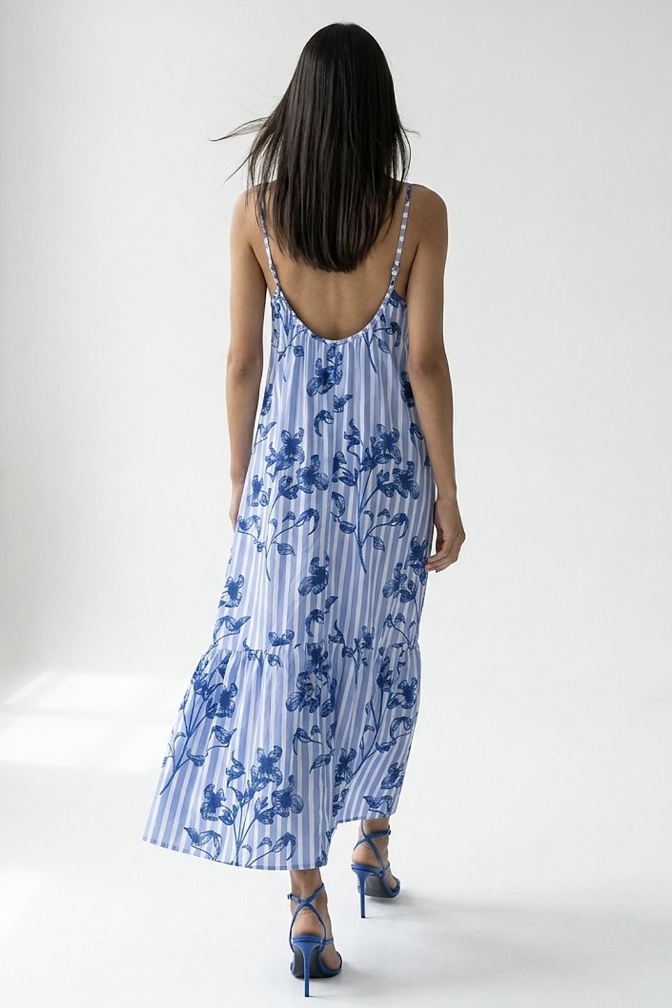 Striped floral maxi dress with ruffle hem