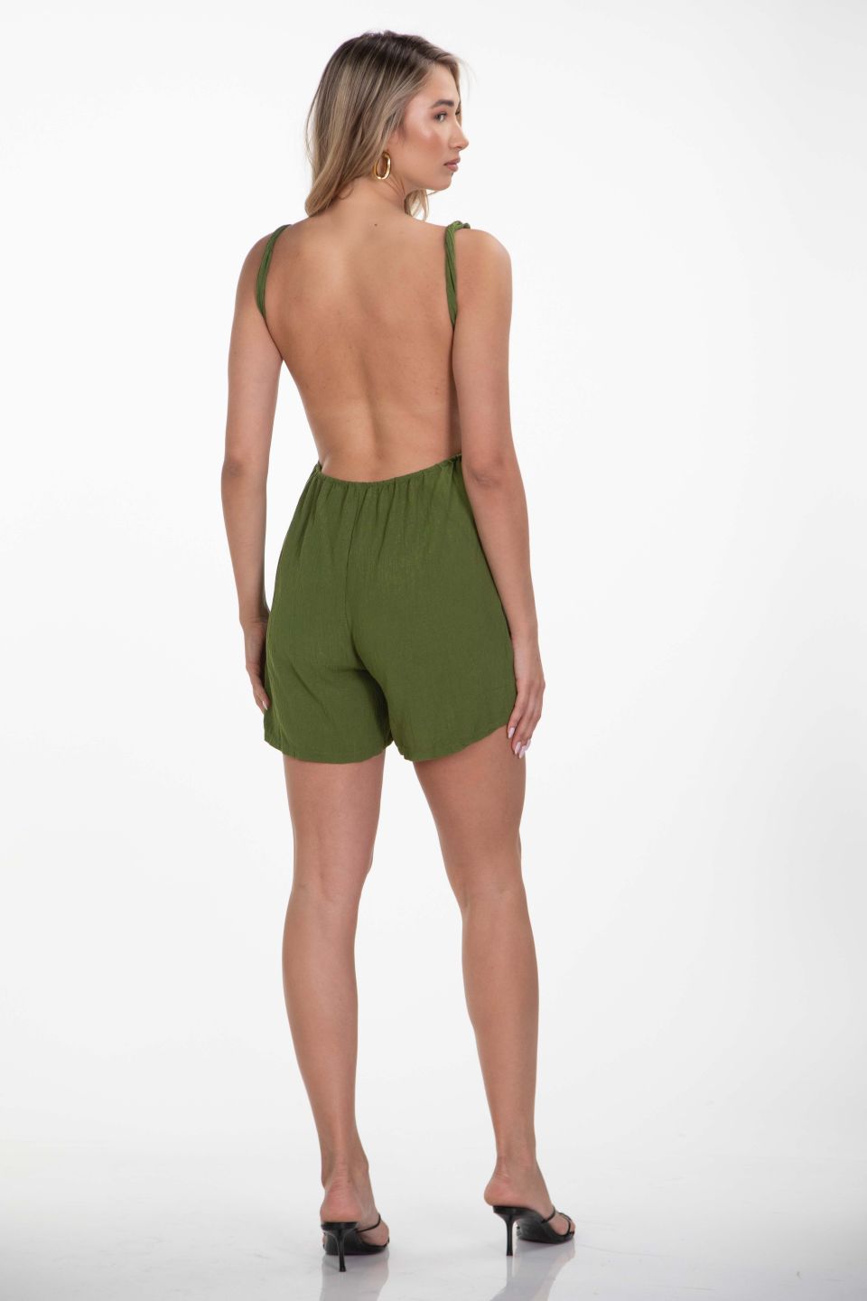 Linen playsuit with metallic detail on the straps