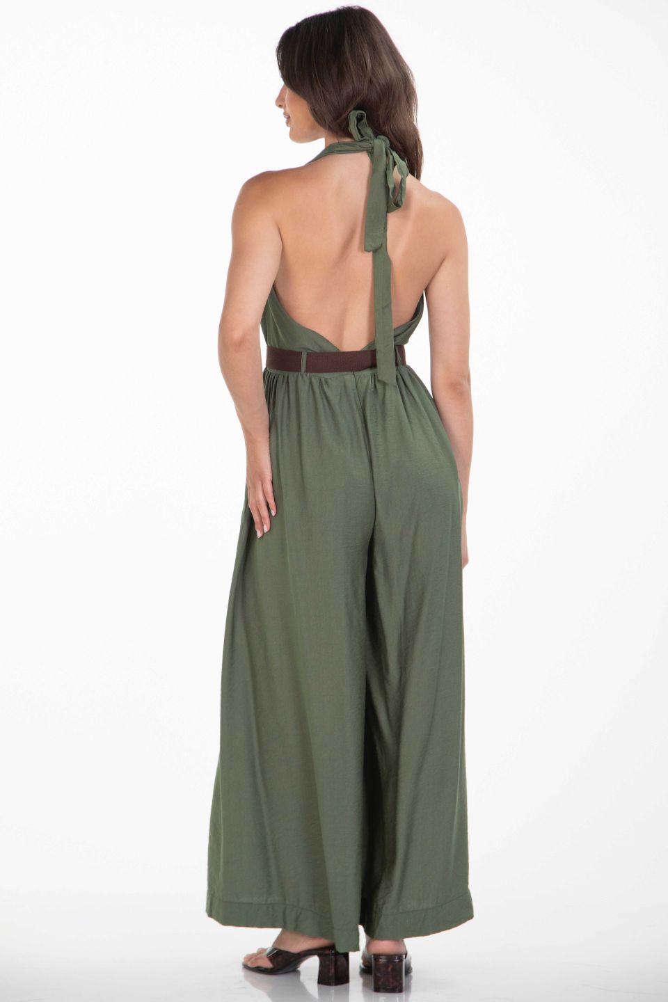 Linen jumpsuit with belt