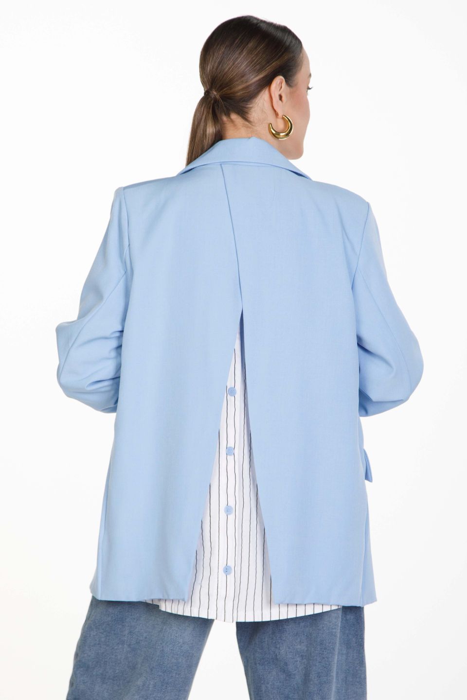 Blazer with back opening and built-in striped shirt