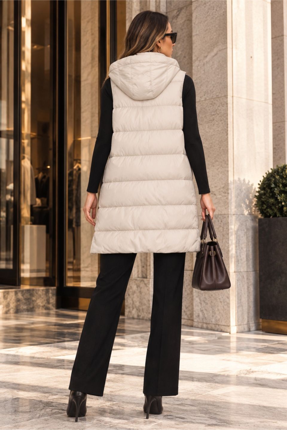 Μακρύ αμάνικο padded jacket με κουκούλα