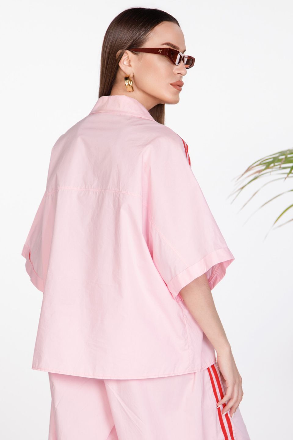 Striped oversize short-sleeved crop shirt