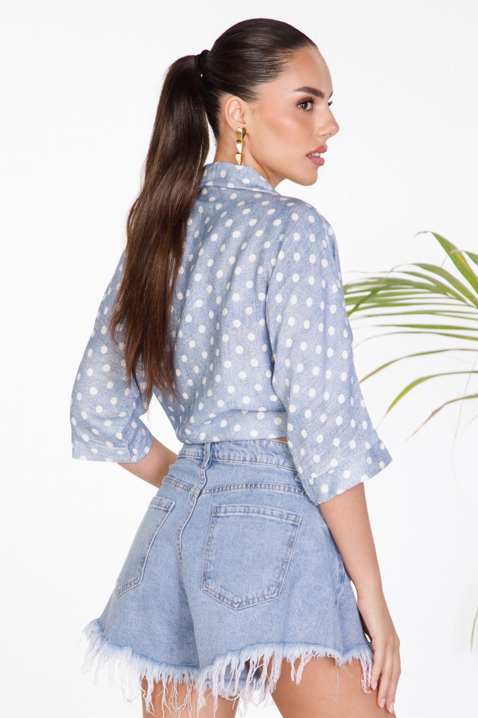 Polka dot tie-front shirt