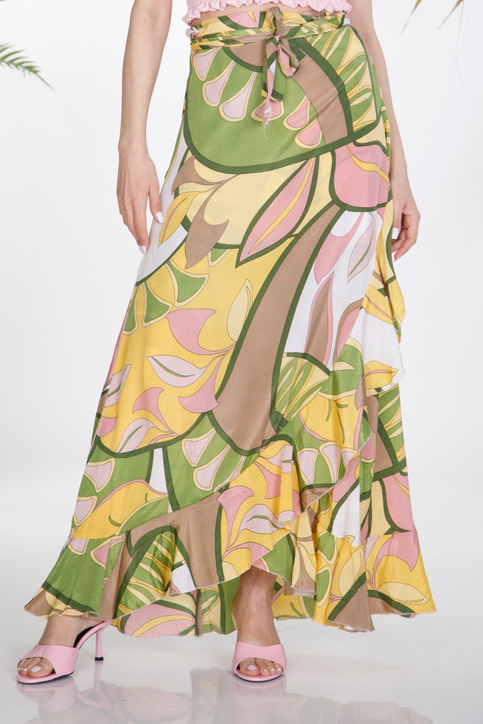 Maxi wrap boho skirt with ruffles