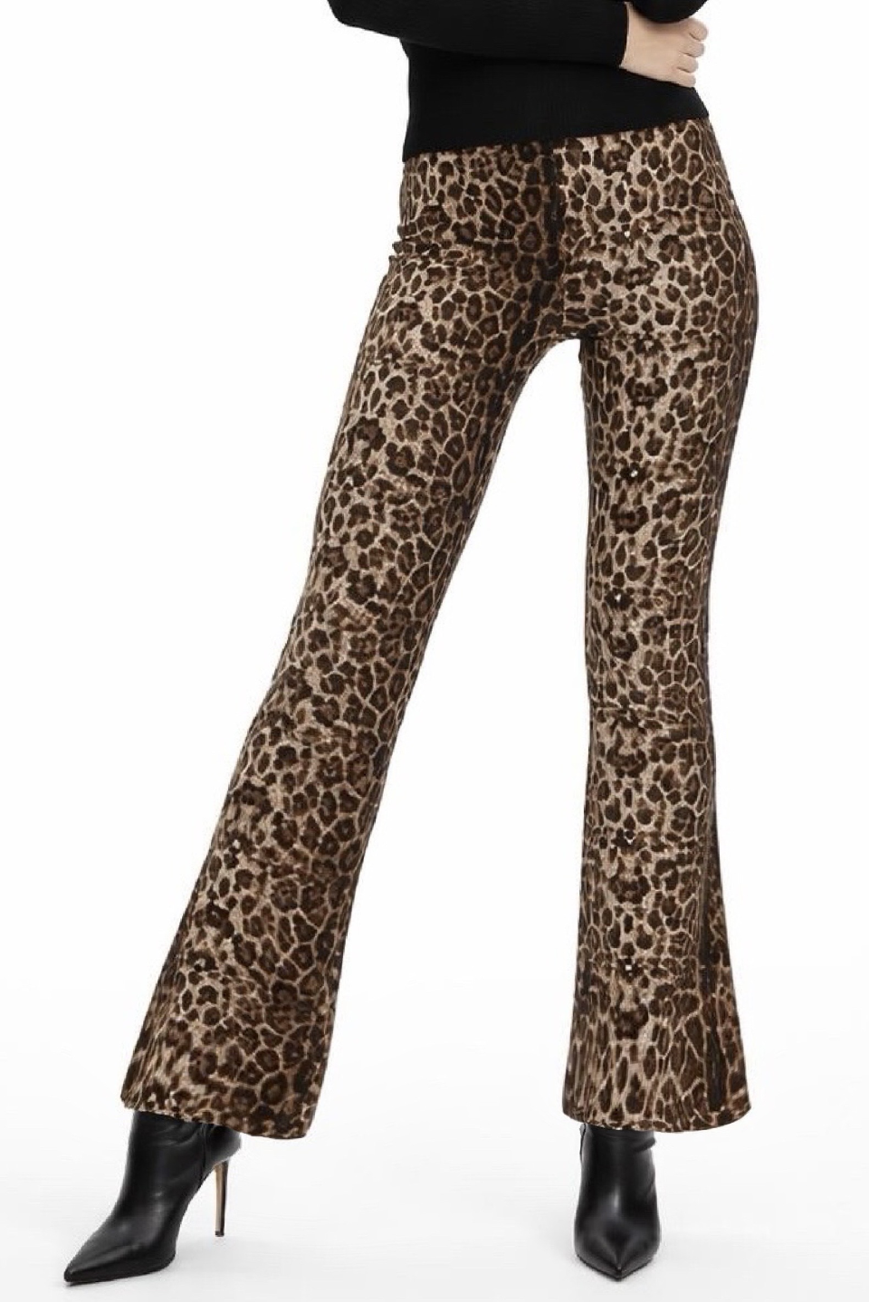 Leopard elastic bell-bottom pants
