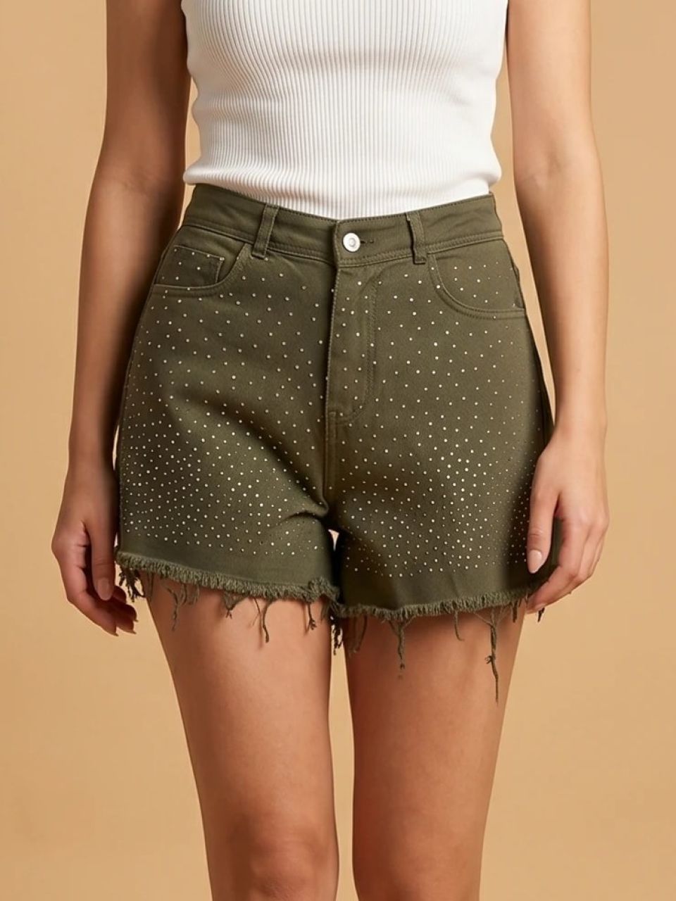Denim relaxed fit shorts with strass