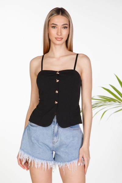 Fitted camisole with cups & gold buttons