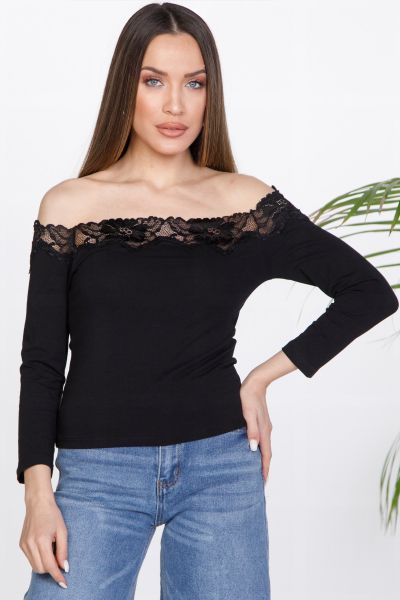Long sleeve top with off-shoulder design and lace