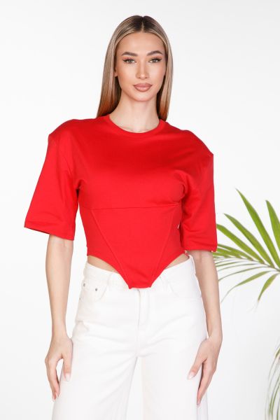 Asymmetric crop top with shoulder pads
