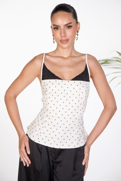Lace detail polka dot top