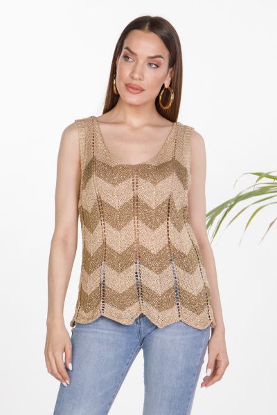 Sleeveless knit beachwear top with lurex