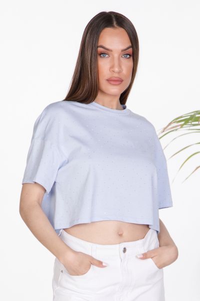 Blouse with rhinestones and shoulder pads