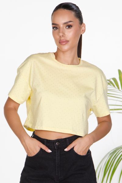 Blouse with rhinestones and shoulder pads
