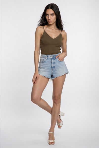 Ribbed V-neck strappy top
