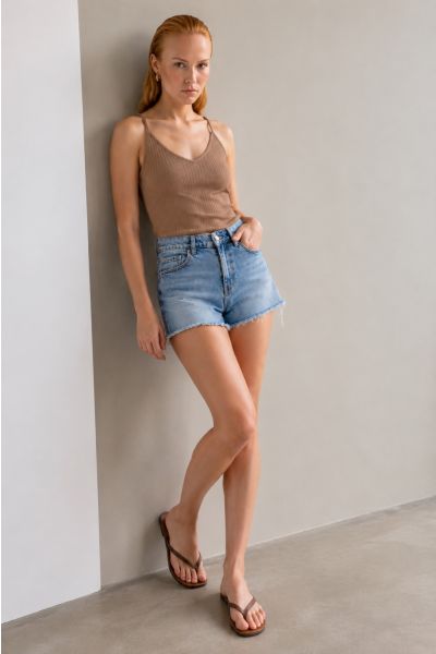 Ribbed V-neck strappy top