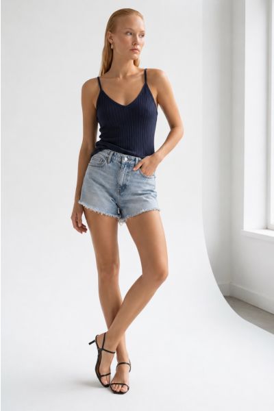 Ribbed V-neck strappy top