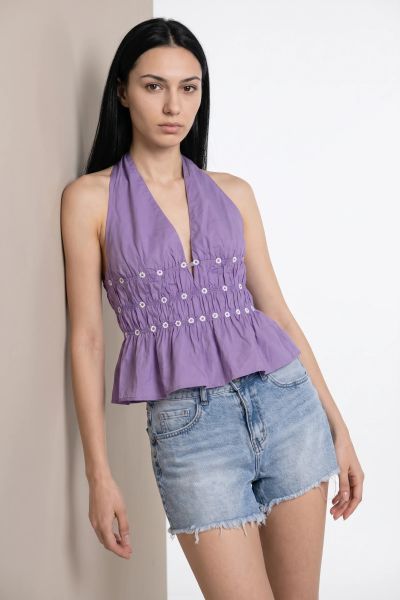 Crop top με δέσιμο στο λαιμό και λουλούδια