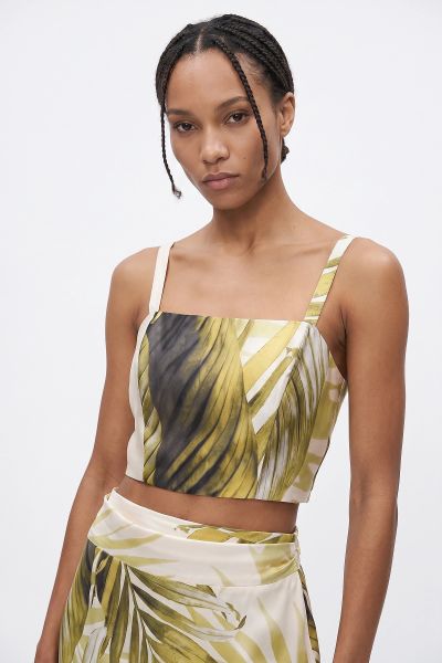 Μπλούζα crop top σατέν εμπριμέ με δέσιμο