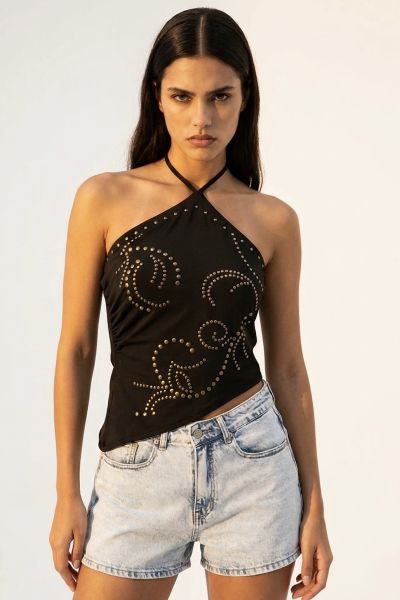 Halter top with studs