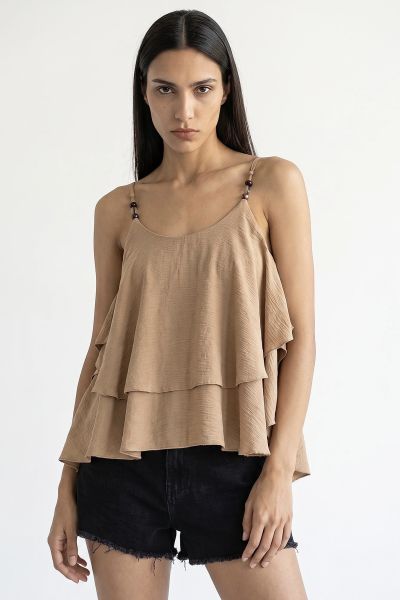 Μπλούζα crop top με βολάν και χάντρες