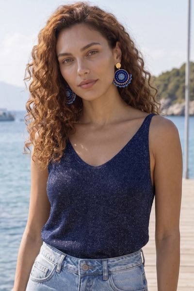 Μπλούζα λουρέξ πλεκτή με τιράντα