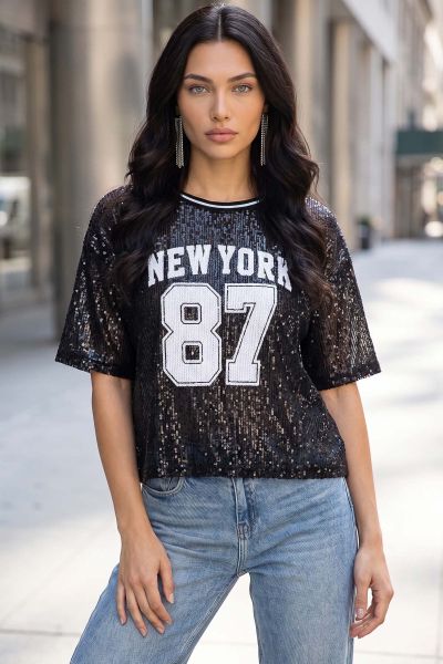 T-shirt μπλούζα με παγιέτες New York